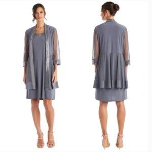 NWT R&M Richards Purple/Mauve/Grey Jacket Over Tank Dress 12 Petite Knee Length